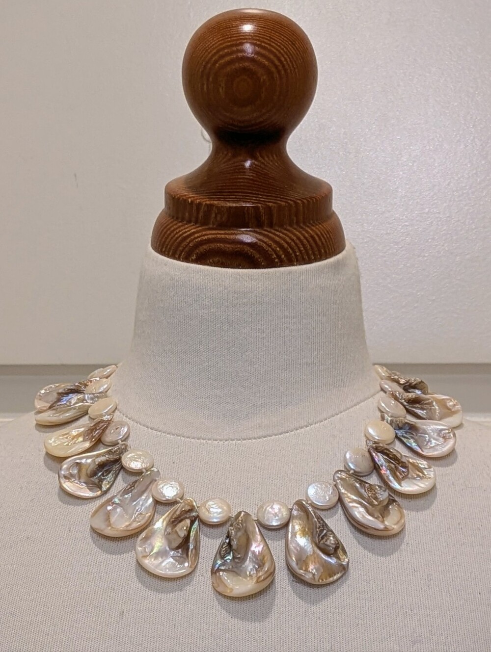 EUC 17" 70S Vintage 925 Sterling Silver Blister Pearl Bib Necklace